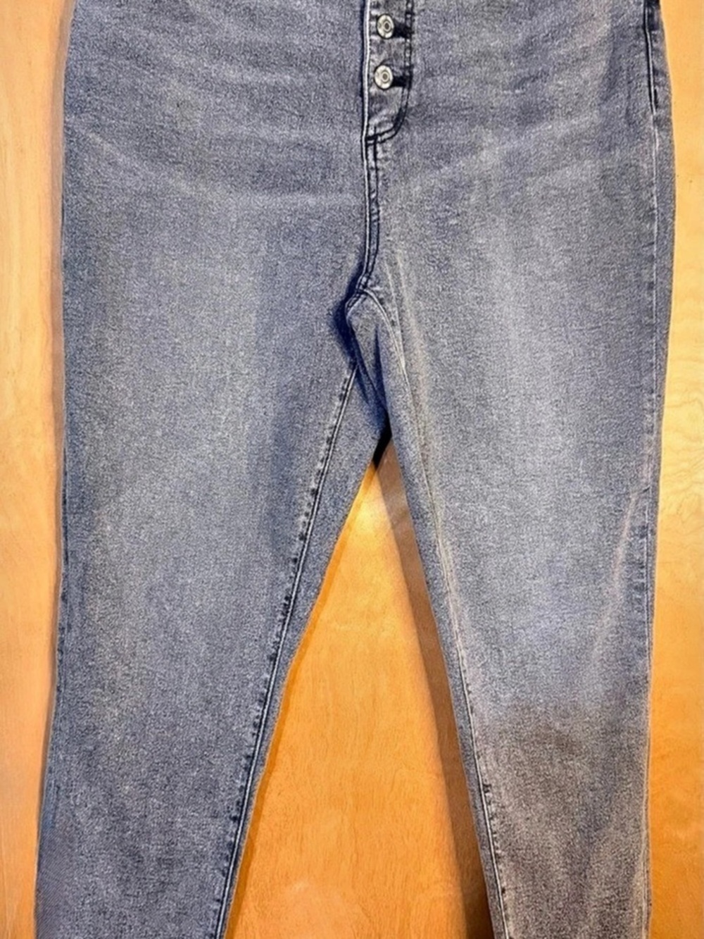 LOFT Button Front High Rise Skinny Jeans in Vintage Grey Wash Gray Waist 10